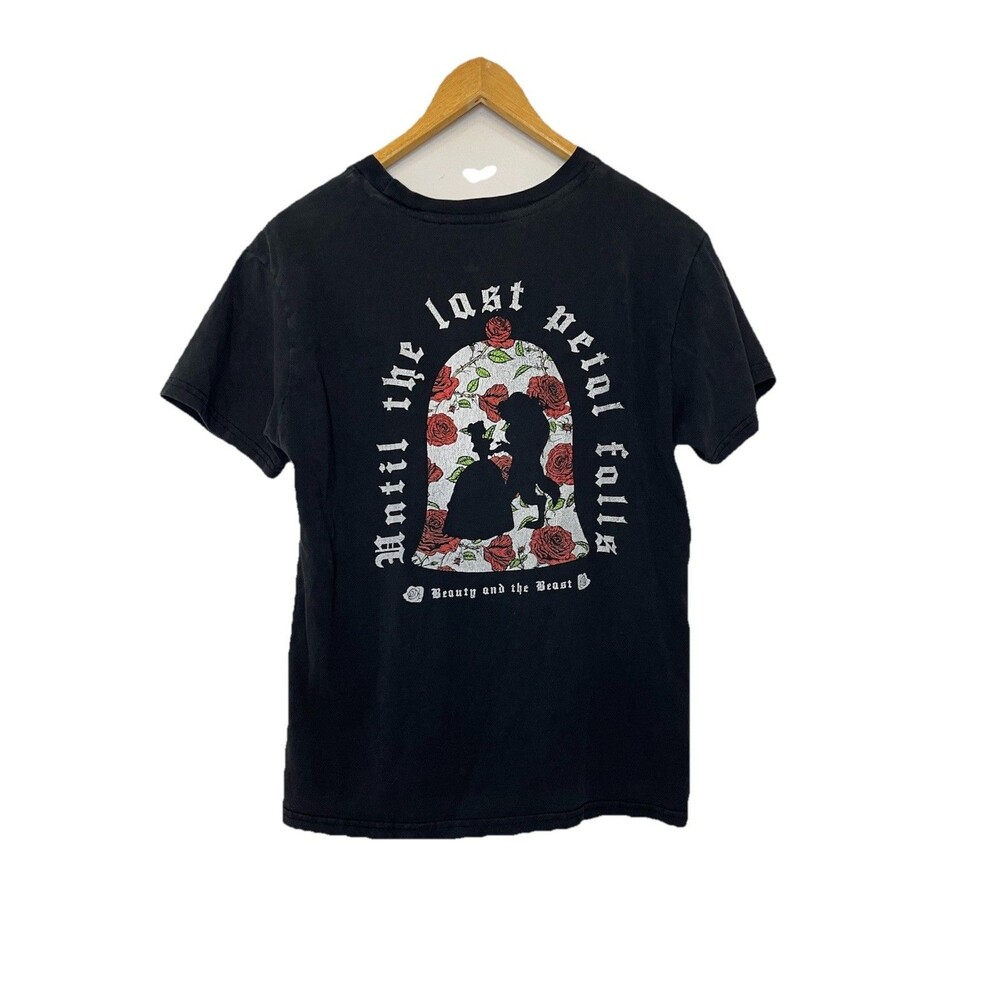 Disney Princess Women's Medium Black Graphic Beauty And The Beast Tee Tshirt